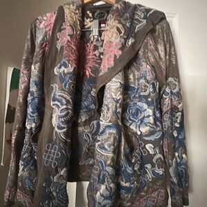 Johnny Was Floral hooded Embroidered metallic Sirka Jacket - Blue, Pink, Gold